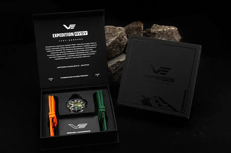 Zestaw zegarka Vostok Europe Expedition Rysy – edycja limitowana z dwoma paskami i eleganckim pudełkiem