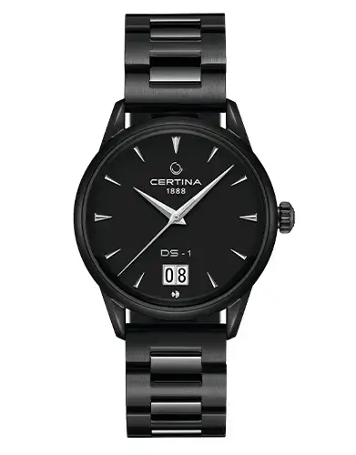 Zegarek Certina DS-1 Big Date – matowoczarna wersja na bransolecie PVD