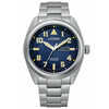 Zegarek wojskowy Citizen z niebieską tarczą i tytanową bransoletą