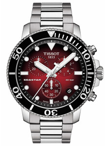 Zegarek nurkowy Tissot z czerwoną tarczą i chronografem