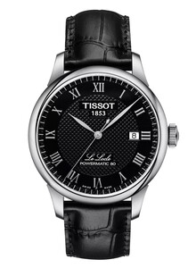 Elegancki zegarek Tissot Le Locle T006.407.16.053.00 z czarną tarczą i czarnym paskiem