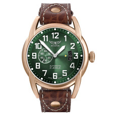 Pozłacany zegarek męski Aviator na skórzanym pasku