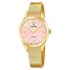 Damski zegarek pozłacany Festina Swiss Made Grace na bransolecie mesh