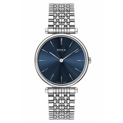Klasyczny zegarek męski Doxa z kolekcji D-Lux. Niebieska tarcza przykryta szkłem szafirowym.