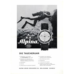 Reklama zegarka nurkowego Alpina z XX wieku.