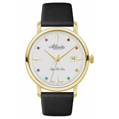 Zegarek Atlantic z kolorowymi szafirami na tarczy