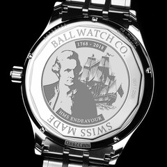 Dekiel zegarka Ball Trainmaster Endeavour Chronometer z wizerunkiem Jamesa Cooka