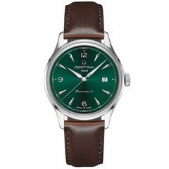 Zegarek retro Certina z zieloną tarczą i paskiem brązowym