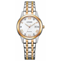 Srebrno-złoty zegarek z kryształkami Citizen Lady FE1246-85A