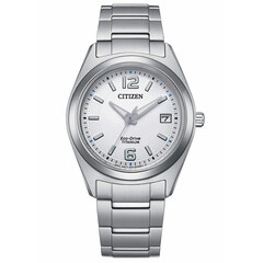 Tytanowy zegarek damski Citizen Super Titanium FE6151-82A z białą tarczą.
