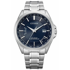 Elegancki zegarek męski sterowany falami radiowymi Citizen tarcza niebieska