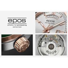 Szczegółu zegarka Epos Passion Day Date 3501 w wersji stalowej