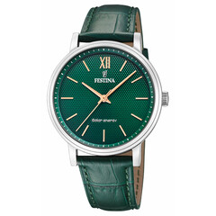Solarny zegarek męski na zielonym pasku skórzanym Festina Petite