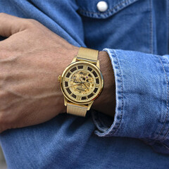 Złoty zegarek męski na bransolecie mesh Festina