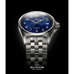 Spiralna niebieska tarcza w zegarku Glycine Combat Classic 36 Automatic GL0347