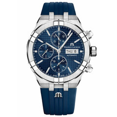 Zegarek męski Maurice Lacroix Aikon Automatic Chronograph AI6038-SS000-430-4 z niebieskim paskiem gumowym