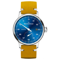 Zegarek z niebieską tarczą i żółtym paskiem MeisterSinger PR918