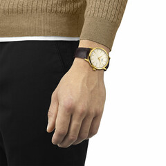 Klasyczny zegarek męski Tissot na brązowy pasku skórzanym