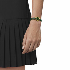 Pozłacany zegarek damski na zielonym pasku Tissot