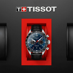 Zegarek męski z niebieską tarczą i czarnym paskiem vintage Tissot