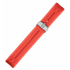 Czerwony, wodoodporny pasek gumowy do zegarków Tissot T-Touch Connect Solar z zapięciem motylkowym.
