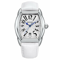 Damski zegarek na białym pasku skórzanym Aerowatch Streamline Lady