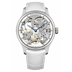 Damski zegarek szkieletowy z diamentami Aerowatch na białym pasku