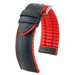 Czarny pasek do zegarka Hirsch Andy z czerwonym spodem i krawędziami 24 mm