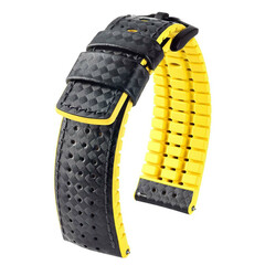 Pasek do zegarka Hirsch Ayrton karbonowy z żółtym spodem