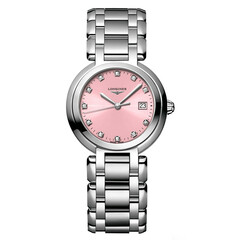 Zegarek damski Longines różowa tarcza z diamentami