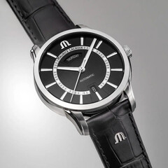 Elegancki zegarek męski Maurice Lacroix na czarnym pasku skórzanym