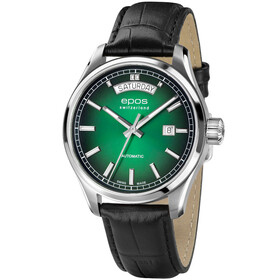 Elegancki zegarek Epos Passion Day Date 3501.142.20.93.25 z zieloną tarczą