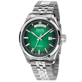 Elegancki zegarek Epos Passion Day Date 3501.142.20.93.30 z zielona tarczą