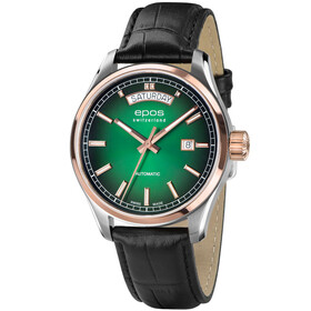 Elegancki zegarek Epos Passion Day Date 3501.142.34.93.25 z zieloną tarczą