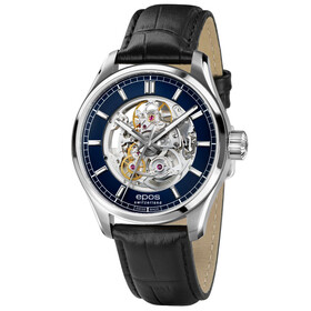 Szkieletowy zegarek męski Epos z niebieską tarczą