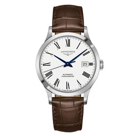 Szwajcarski zegarek na pasku skórzanym Longines Record L2.821.4.11.2