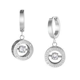 Wiszące srebrne kolczyki z monetami i kryształkami Guess
