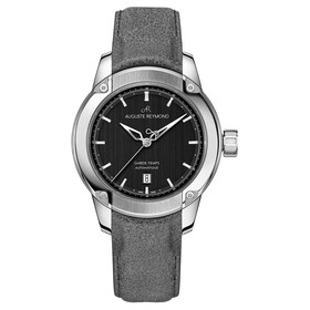 Elegancki zegarek męski na szarym pasku skórzanym Auguste Reymond