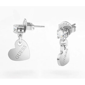 Srebrne kolczyki z wiszącymi sercami Guess