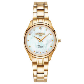 Pozlacany zegarek damski z diamentem i masą perłową Roamer Venus