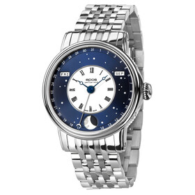 Zegarek z niebieską tarczą Epos Oeuvre D'Art V-Style 3439.322.20.26.30 na bransolecie.