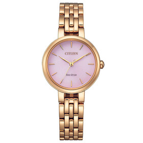 Zegarek dla pań Citizen Lady EM0993-82X z różową tarczą.