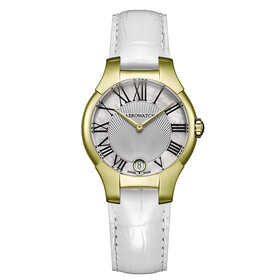 Pozłacany zegarek Aerowatch New Lady Grande na skórzanym pasku