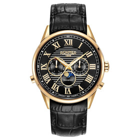 Pozłacany zegarek męski na pasku skórzanym Roamer