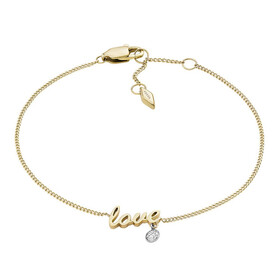 Pozłacana bransoletka z napisem love i cyrkonią Fossil