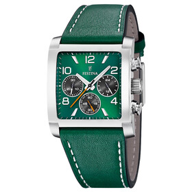 Festina zegarek chronograf na pasku skórzanym zielonym