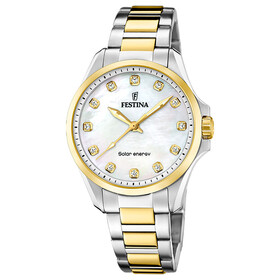 Festina solarny zegarek damski na bransolecie bicolor