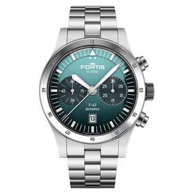 Zegarek męski na bransolecie Fortis Flieger F-43 Bicompax Petrol