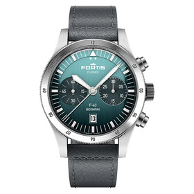 Zegarek męski na skórzanym pasku Fortis Flieger F-43 Bicompax Petrol