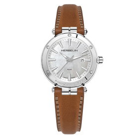 Herbelin Newport zegarek damski z jasną tarczą i brązowym paskiem